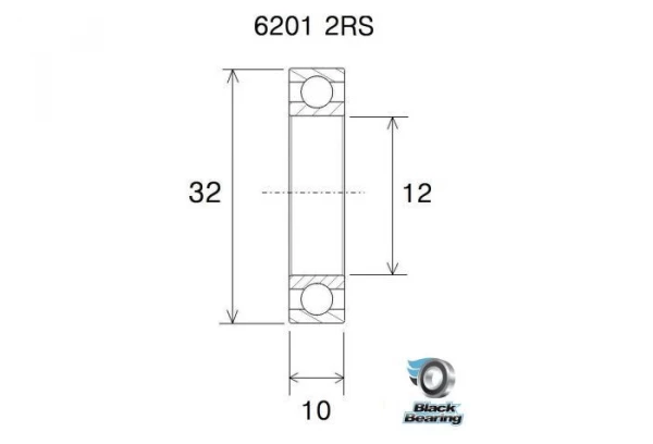 Black-bearing Roulement Black Bearing 6201-2RS 12 X 32 X 10 Mm – Image 2